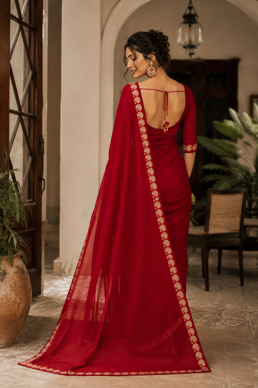 Ruhani Red Viscose Georgette Saree Set-1