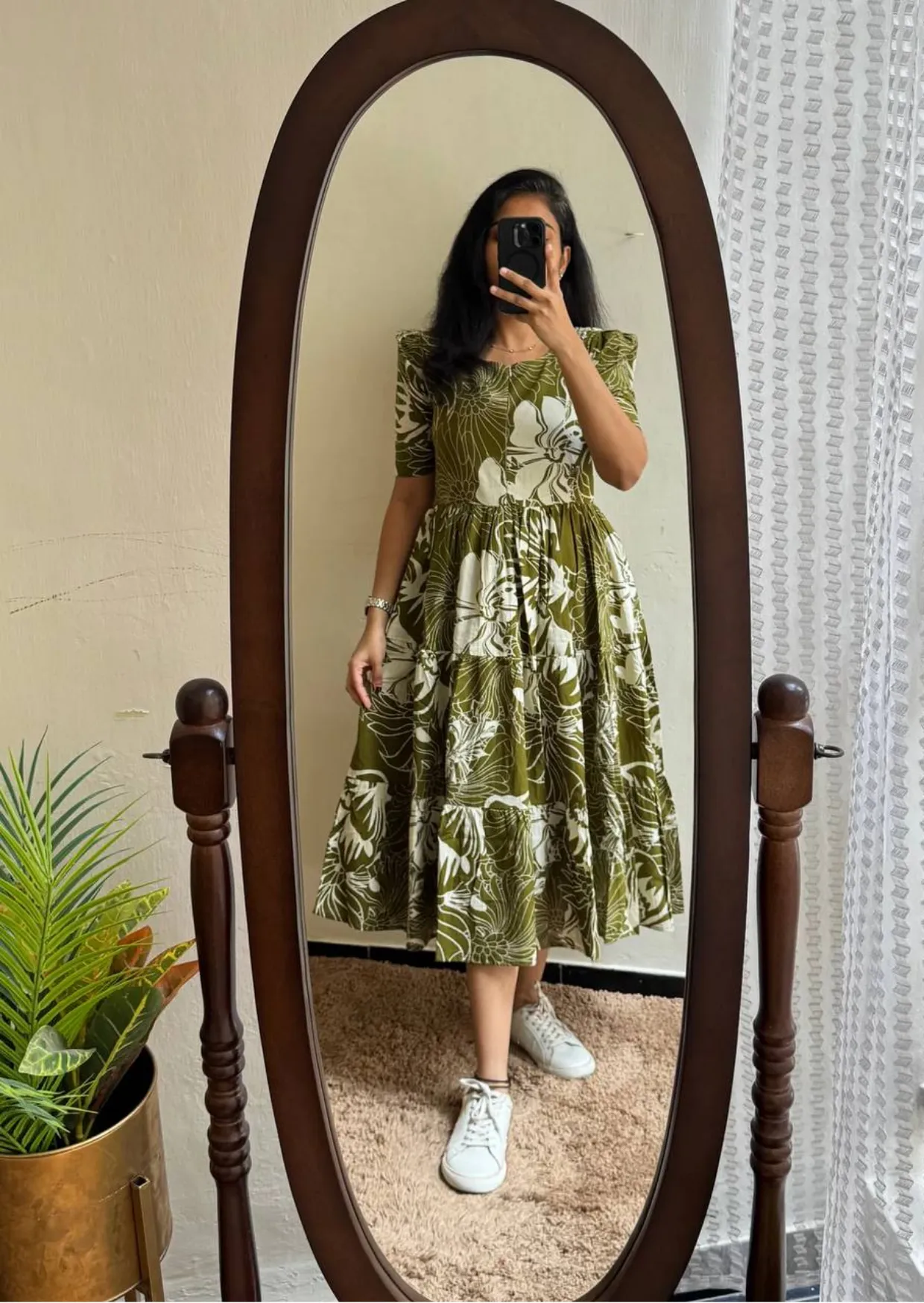 Olive Botanical Soft Cotton Midi Dress-0