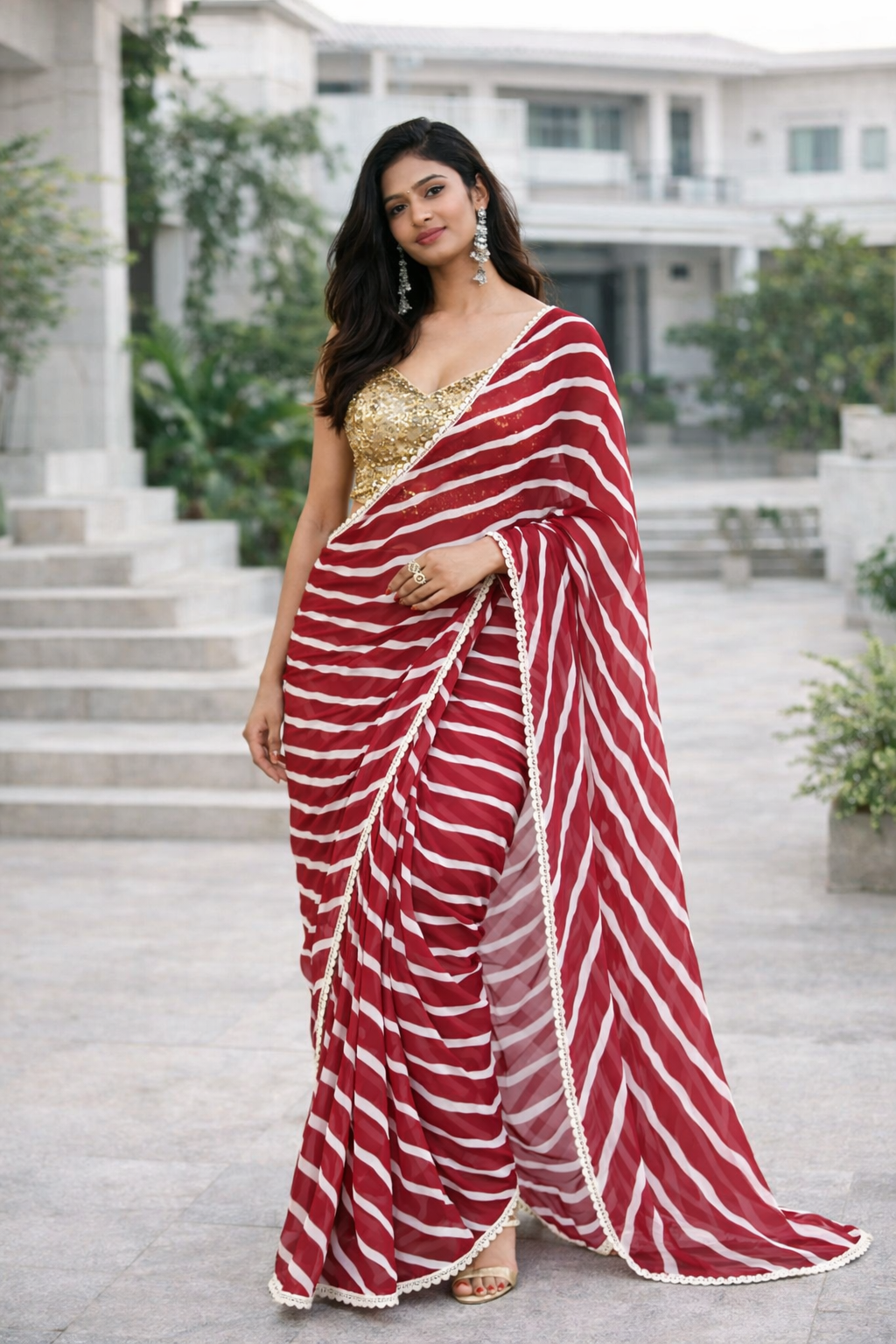 Aafreen Georgette Laheriya Saree with Blouse-0