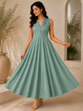Siya Sage Green Sleeveless Flared Dress-0