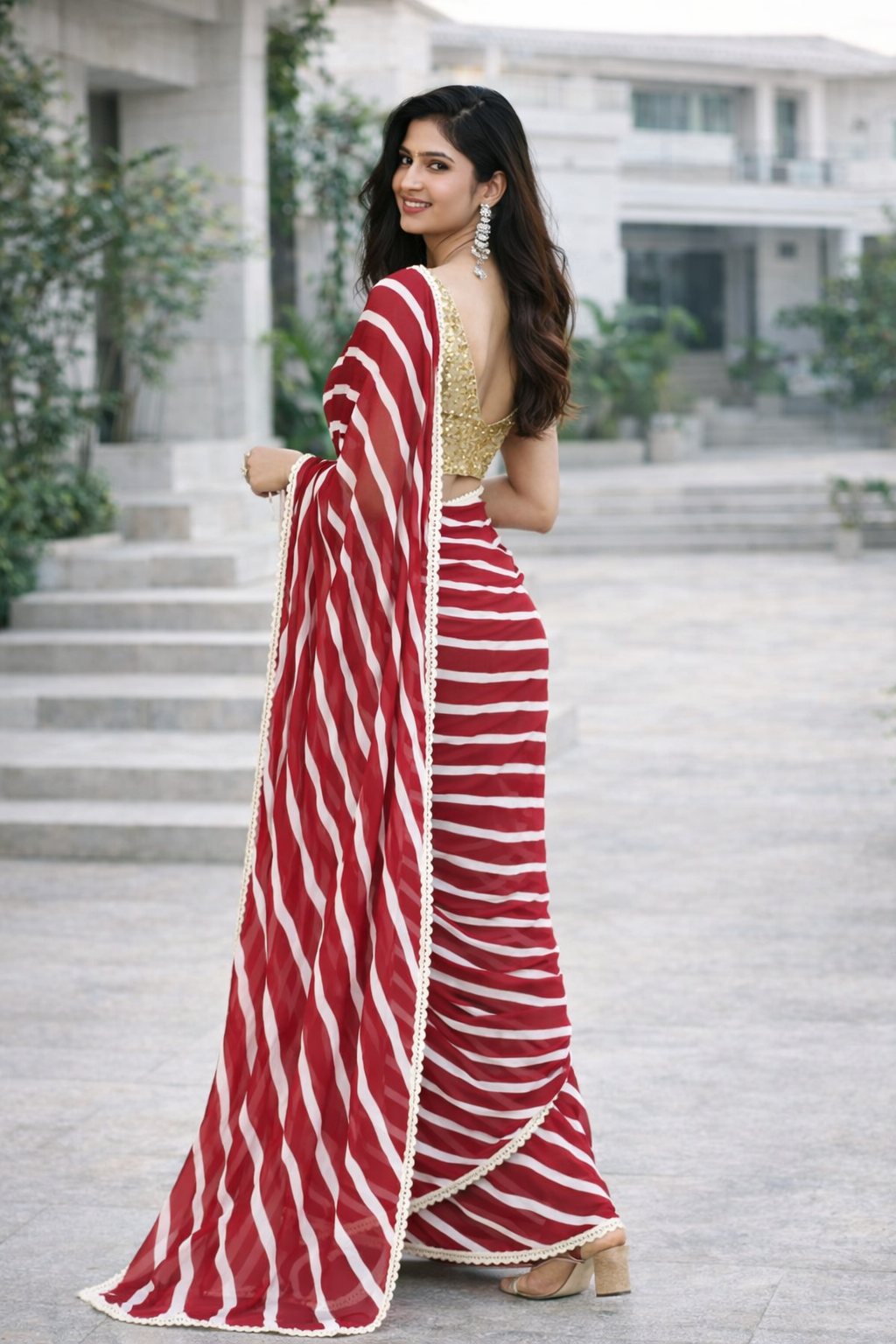 Aafreen Georgette Laheriya Saree with Blouse-3