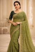 Olive Royale Georgette Embroidered Saree-0