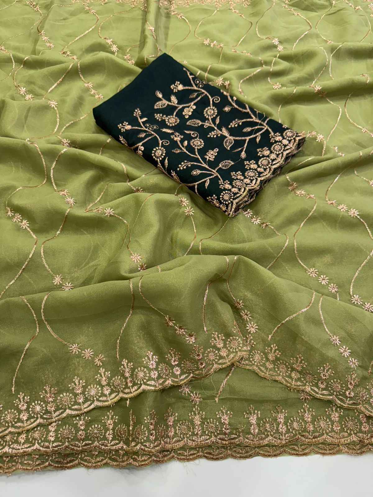 Olive Royale Georgette Embroidered Saree-1