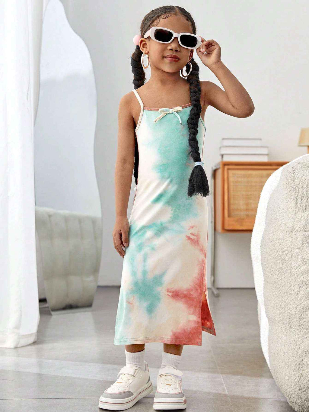 Minty Swirl Pastel Tie-Dye Spaghetti Midi Dress-0