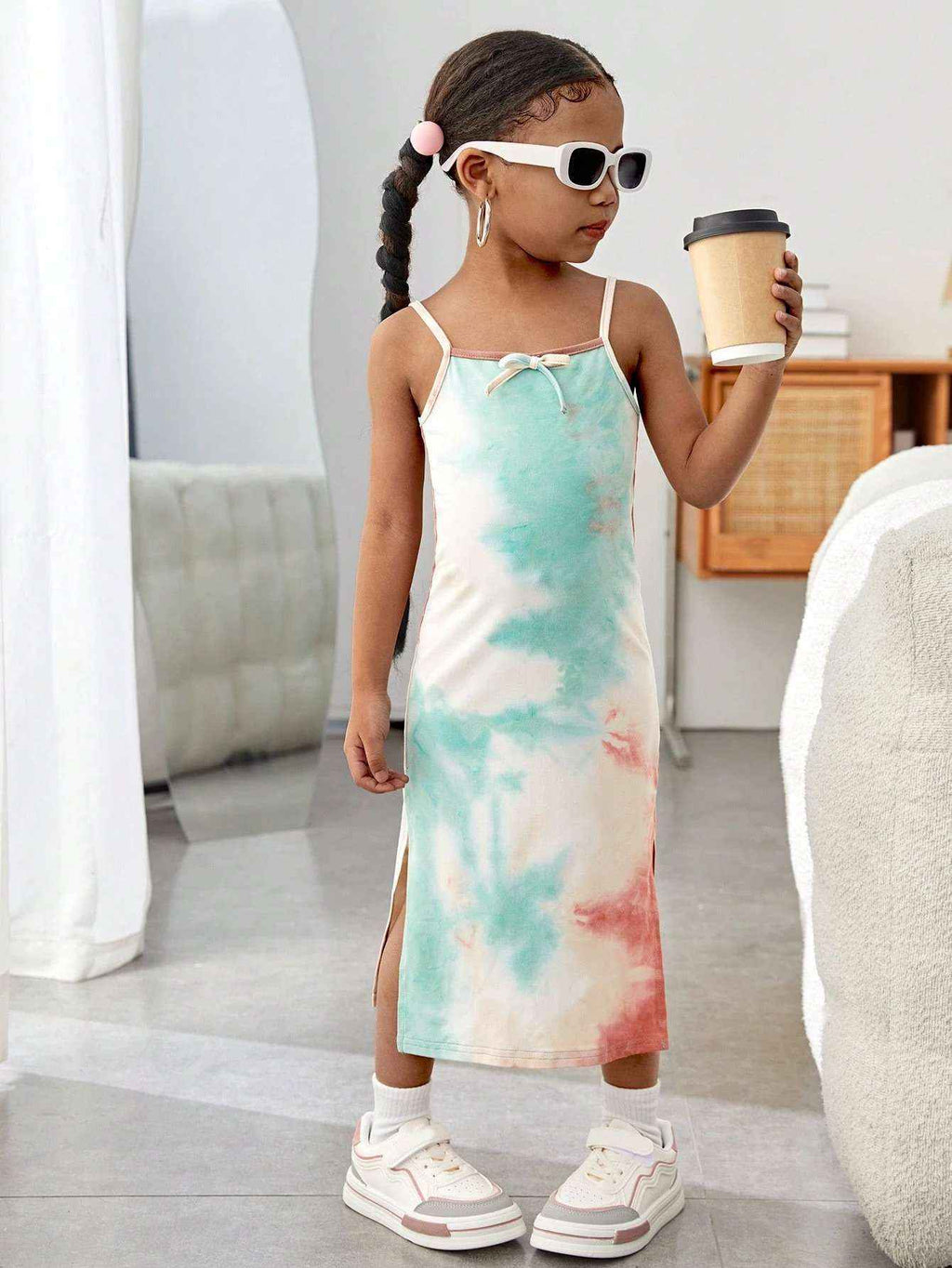 Minty Swirl Pastel Tie-Dye Spaghetti Midi Dress-1