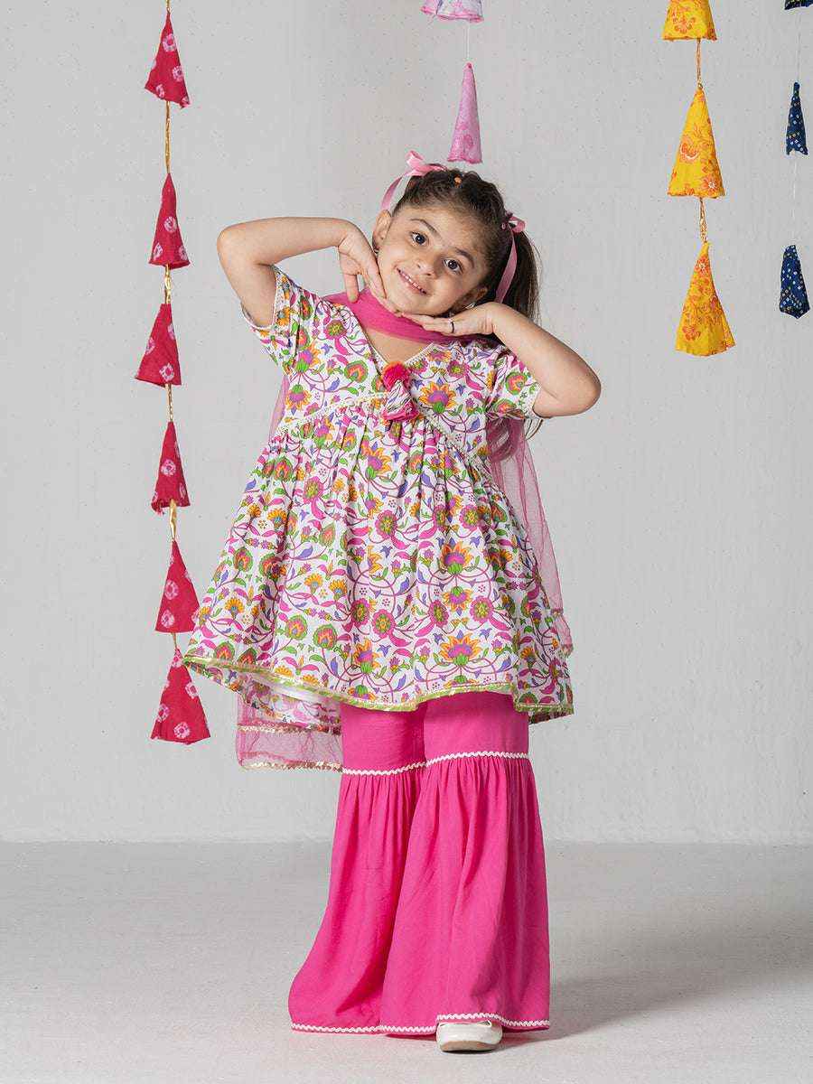 Phoolwari Pink Floral Kurta Sharara Set-1