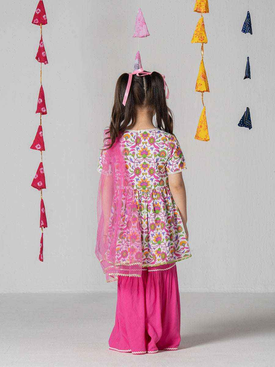 Phoolwari Pink Floral Kurta Sharara Set-2